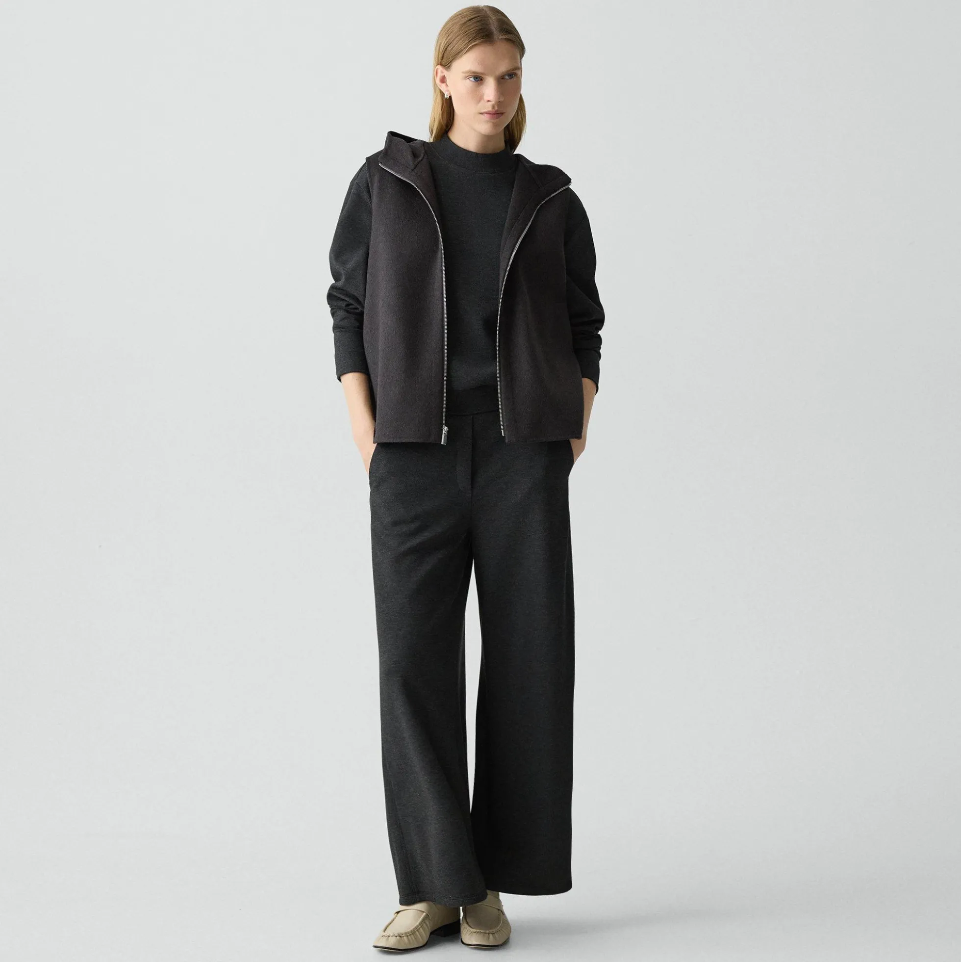 Hooded Vest in Double-Face Wool-Cashmere