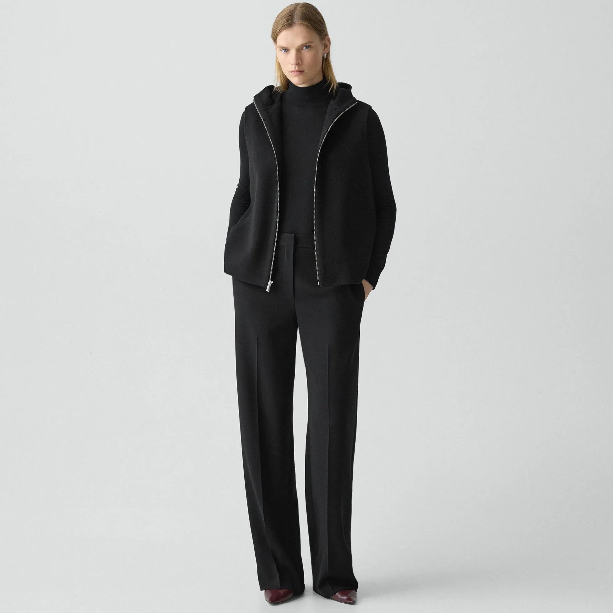 Hooded Vest in Double-Face Wool-Cashmere
