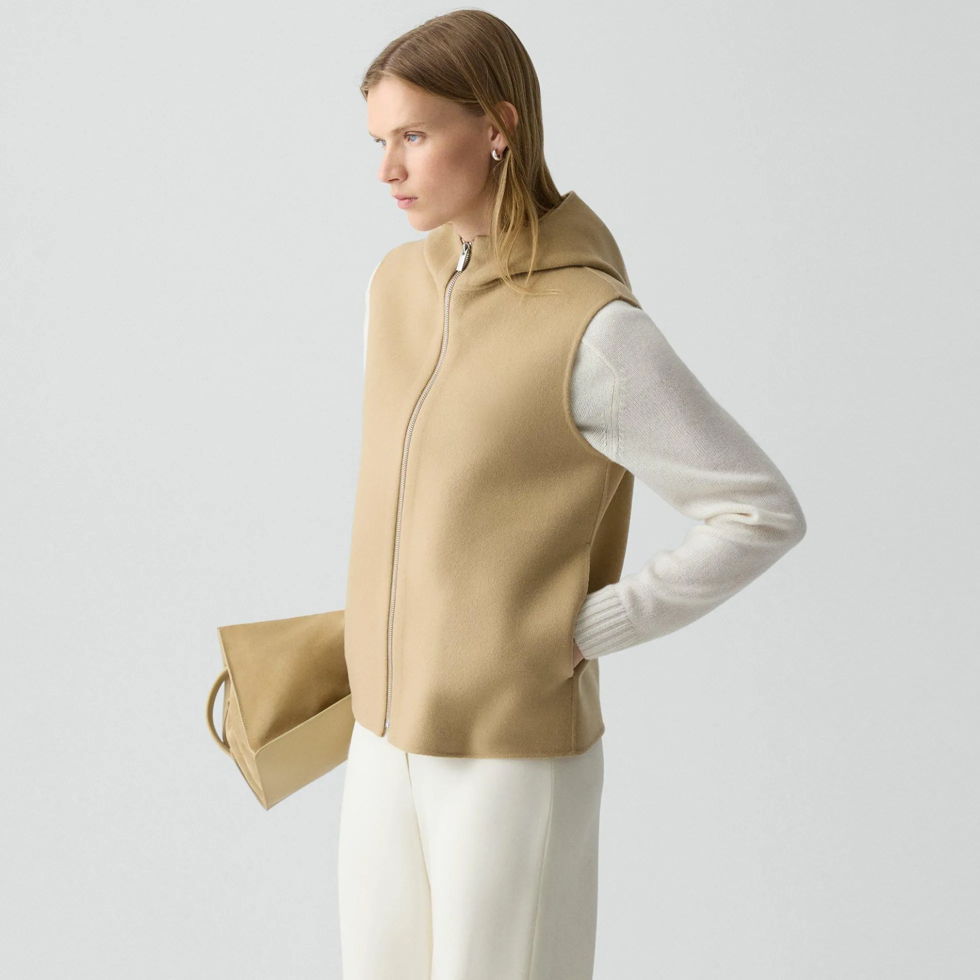 Hooded Vest in Double-Face Wool-Cashmere