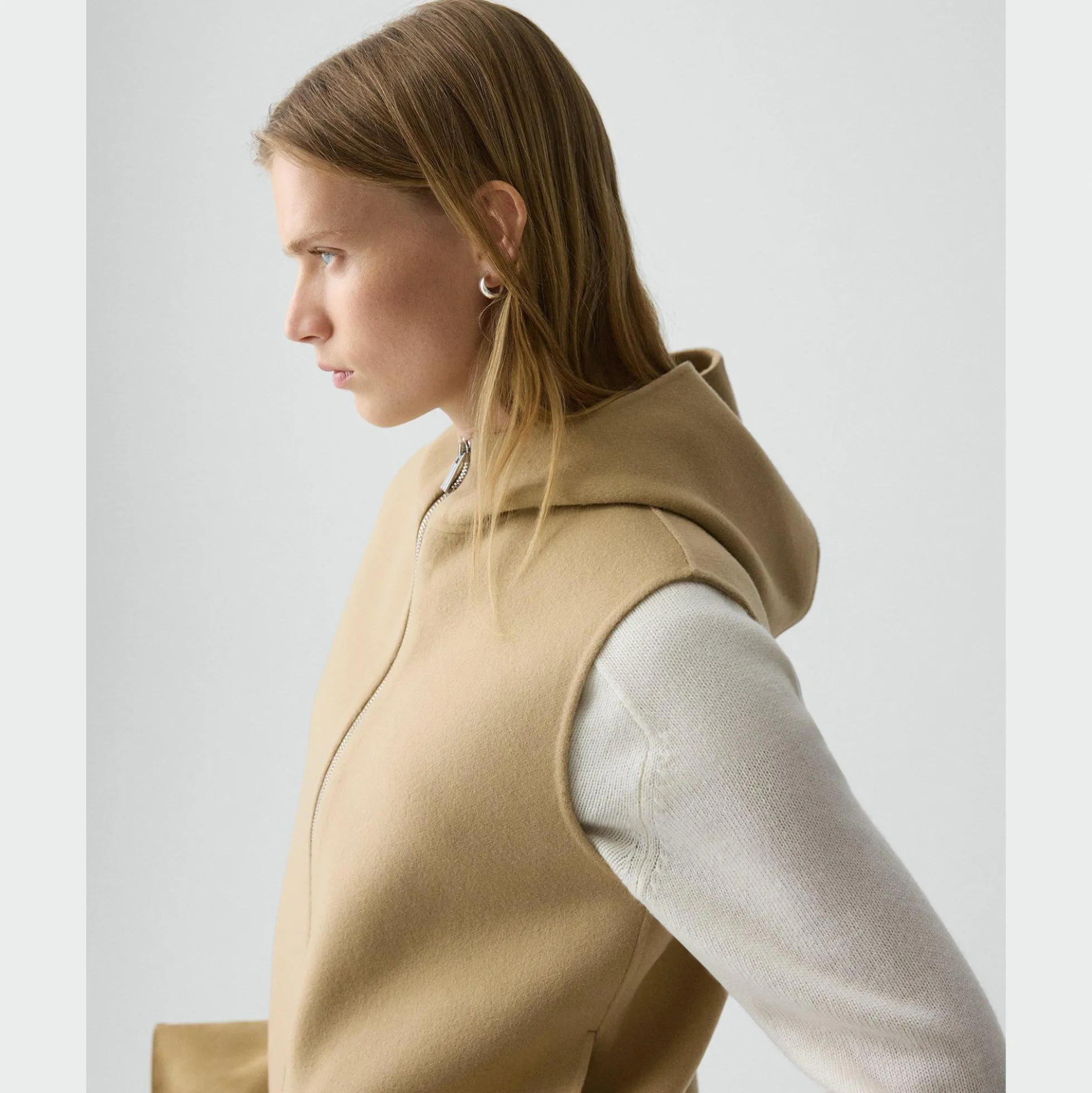 Hooded Vest in Double-Face Wool-Cashmere