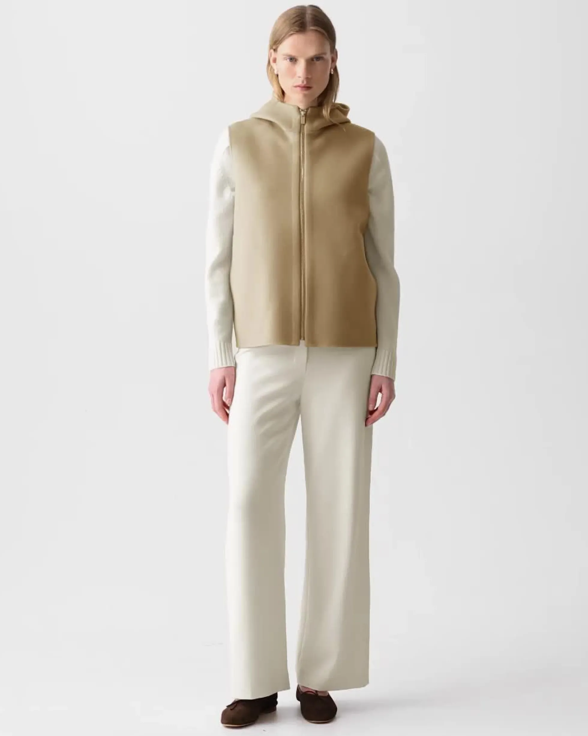 Hooded Vest in Double-Face Wool-Cashmere