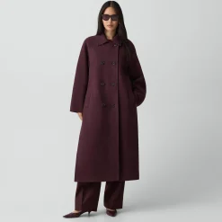 Long Double-Breasted Coat in Textured Wool-Cashmere