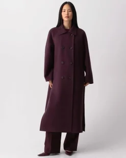 Long Double-Breasted Coat in Textured Wool-Cashmere