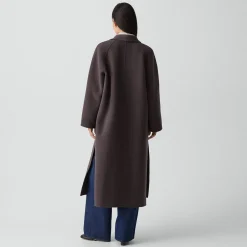 Long Double-Breasted Coat in Textured Wool-Cashmere