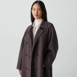 Long Double-Breasted Coat in Textured Wool-Cashmere