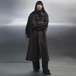 Long Double-Breasted Coat in Textured Wool-Cashmere