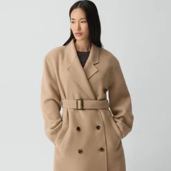 Long Trench Coat in Textured Wool-Cashmere