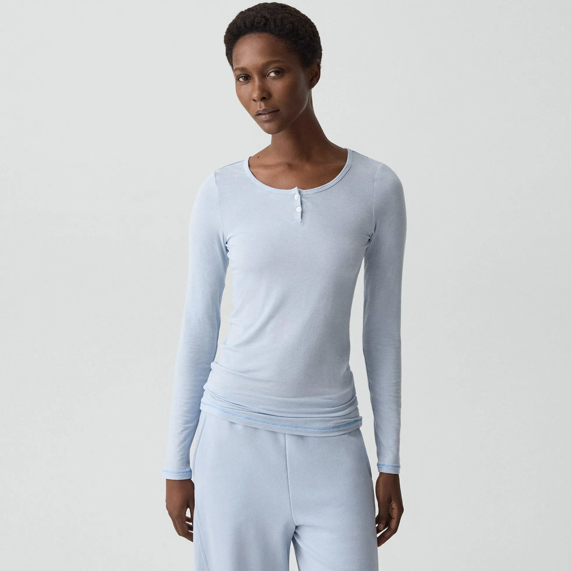 Long-Sleeve Henley Tee in Lounge Jersey
