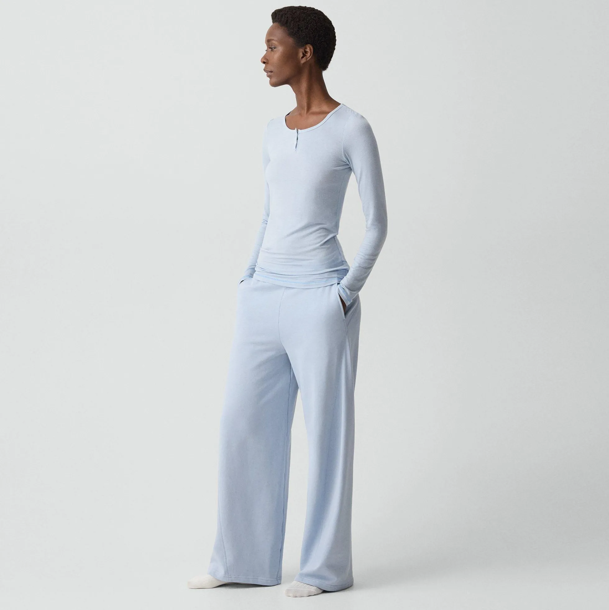 Long-Sleeve Henley Tee in Lounge Jersey