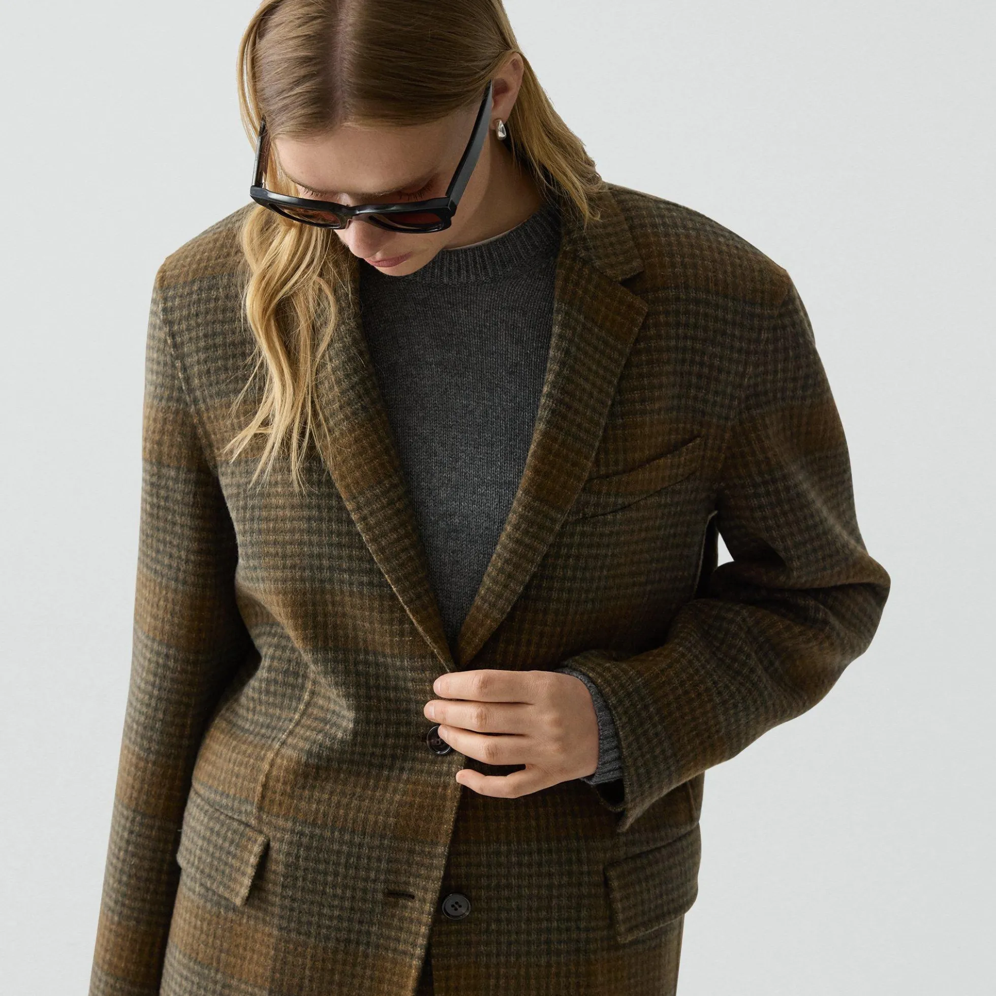 Oversized Blazer in Plaid Wool-Cashmere