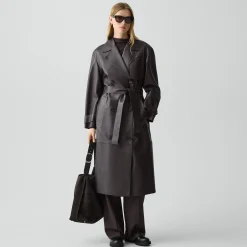 Oversized Double-Breasted Trench Coat in Sleek Leather