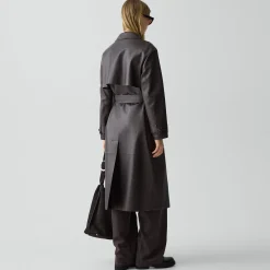 Oversized Double-Breasted Trench Coat in Sleek Leather