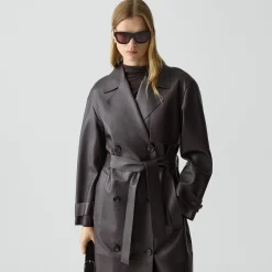 Oversized Double-Breasted Trench Coat in Sleek Leather