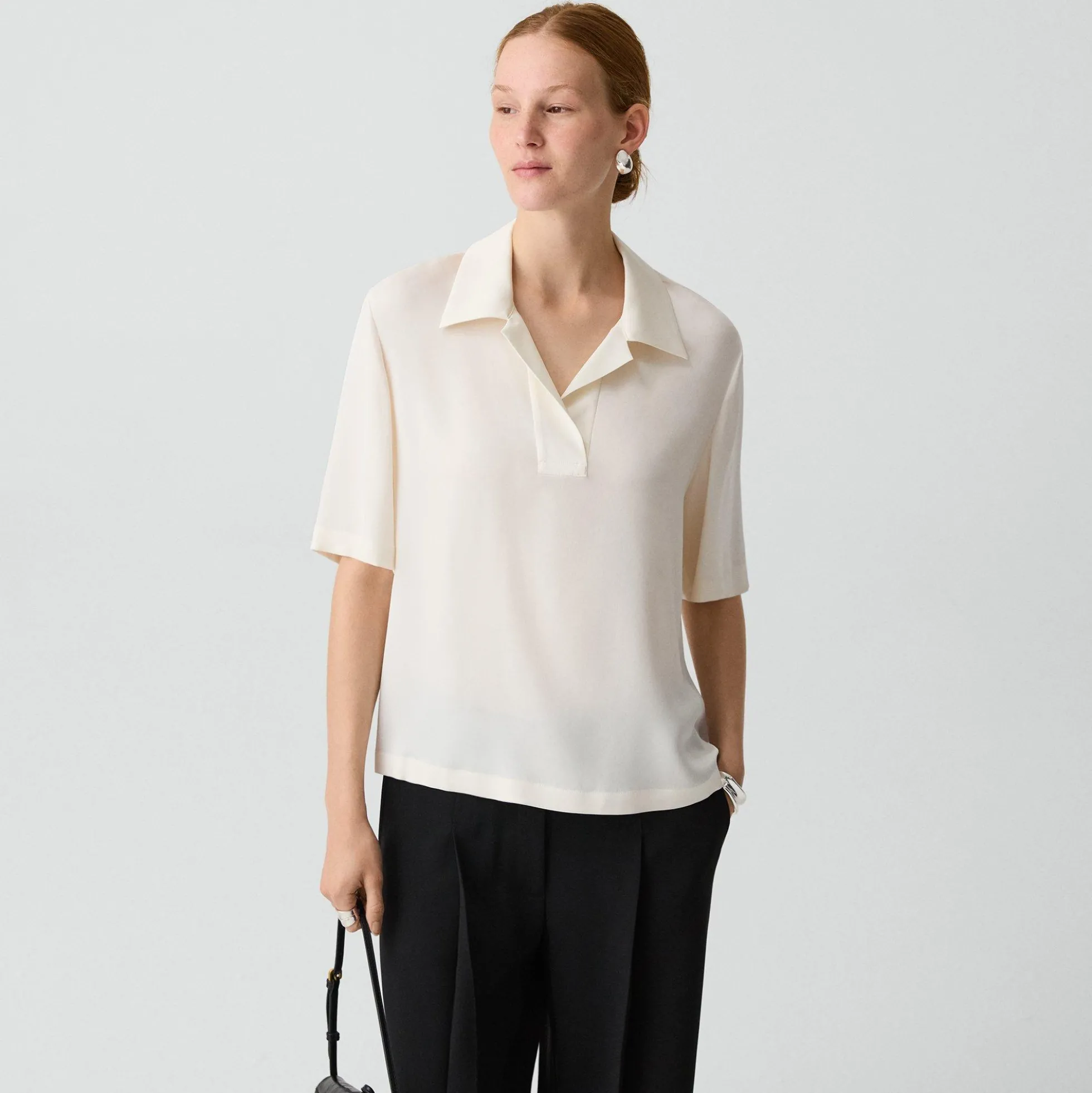 Oversized Polo Shirt in Silk Georgette