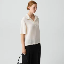 Oversized Polo Shirt in Silk Georgette