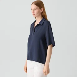 Oversized Polo Shirt in Silk Georgette