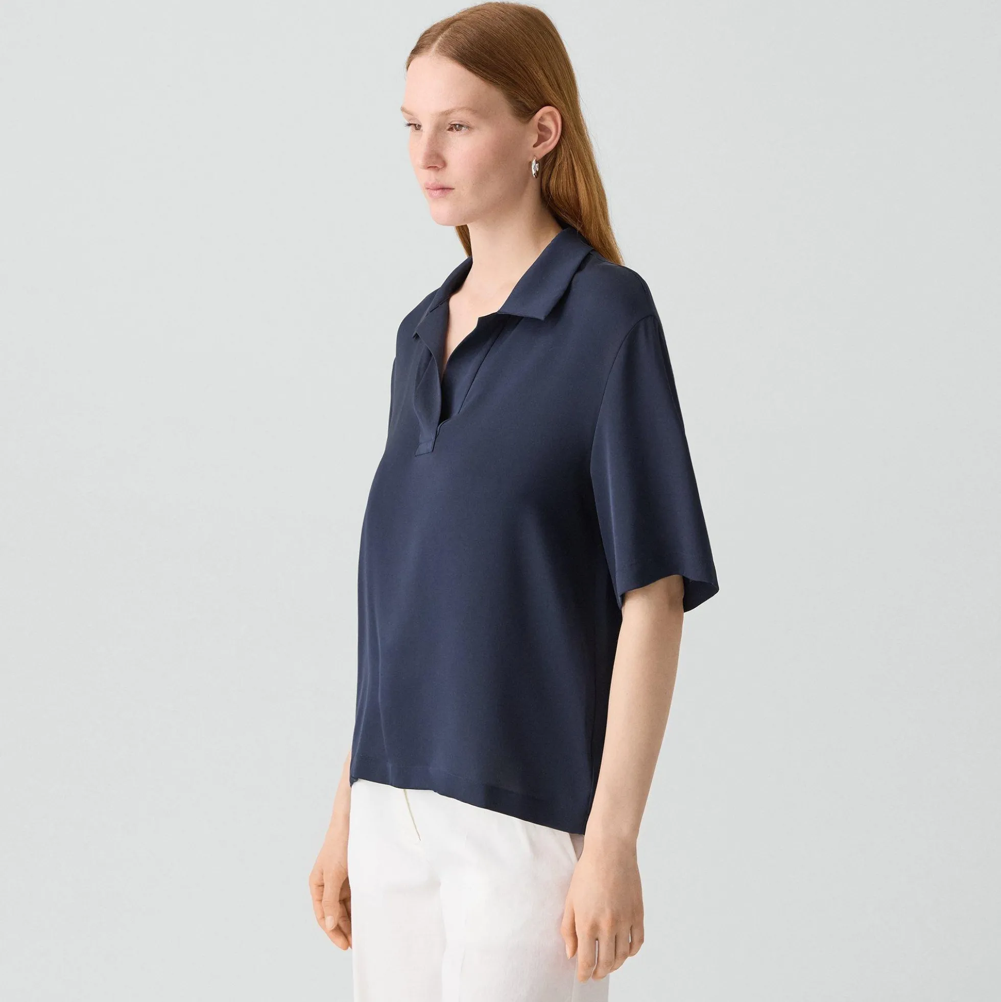 Oversized Polo Shirt in Silk Georgette