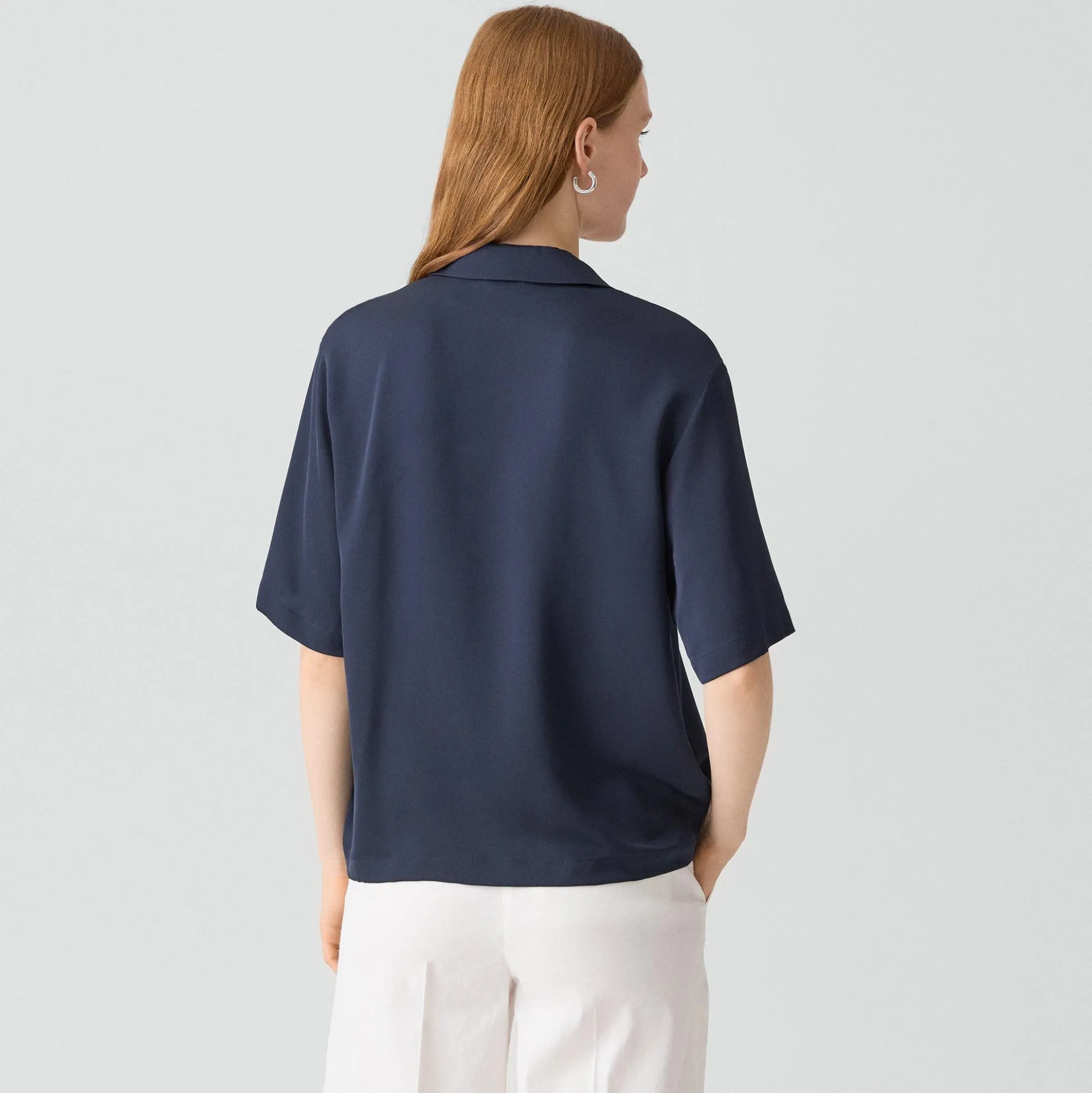Oversized Polo Shirt in Silk Georgette