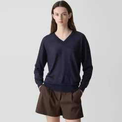 Oversized V-Neck Sweater in Linen Knit