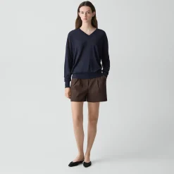 Oversized V-Neck Sweater in Linen Knit