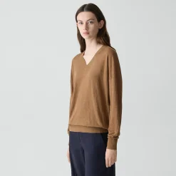 Oversized V-Neck Sweater in Linen Knit