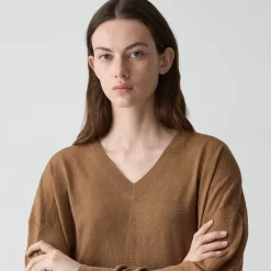 Oversized V-Neck Sweater in Linen Knit