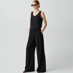 Pleated Wide-Leg Pant, 30'' in Admiral Crepe