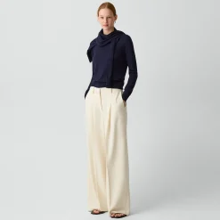 Pleated Wide-Leg Pant, 30'' in Admiral Crepe