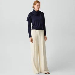 Pleated Wide-Leg Pant, 30'' in Admiral Crepe
