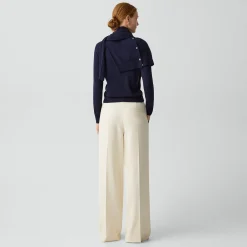 Pleated Wide-Leg Pant, 30'' in Admiral Crepe