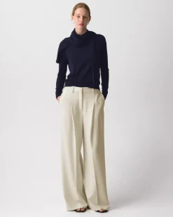 Pleated Wide-Leg Pant, 33'' in Admiral Crepe