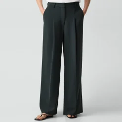 Pleated Wide-Leg Pant, 33'' in Admiral Crepe