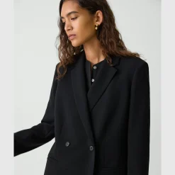 Relaxed Double-Breasted Blazer in Admiral Crepe