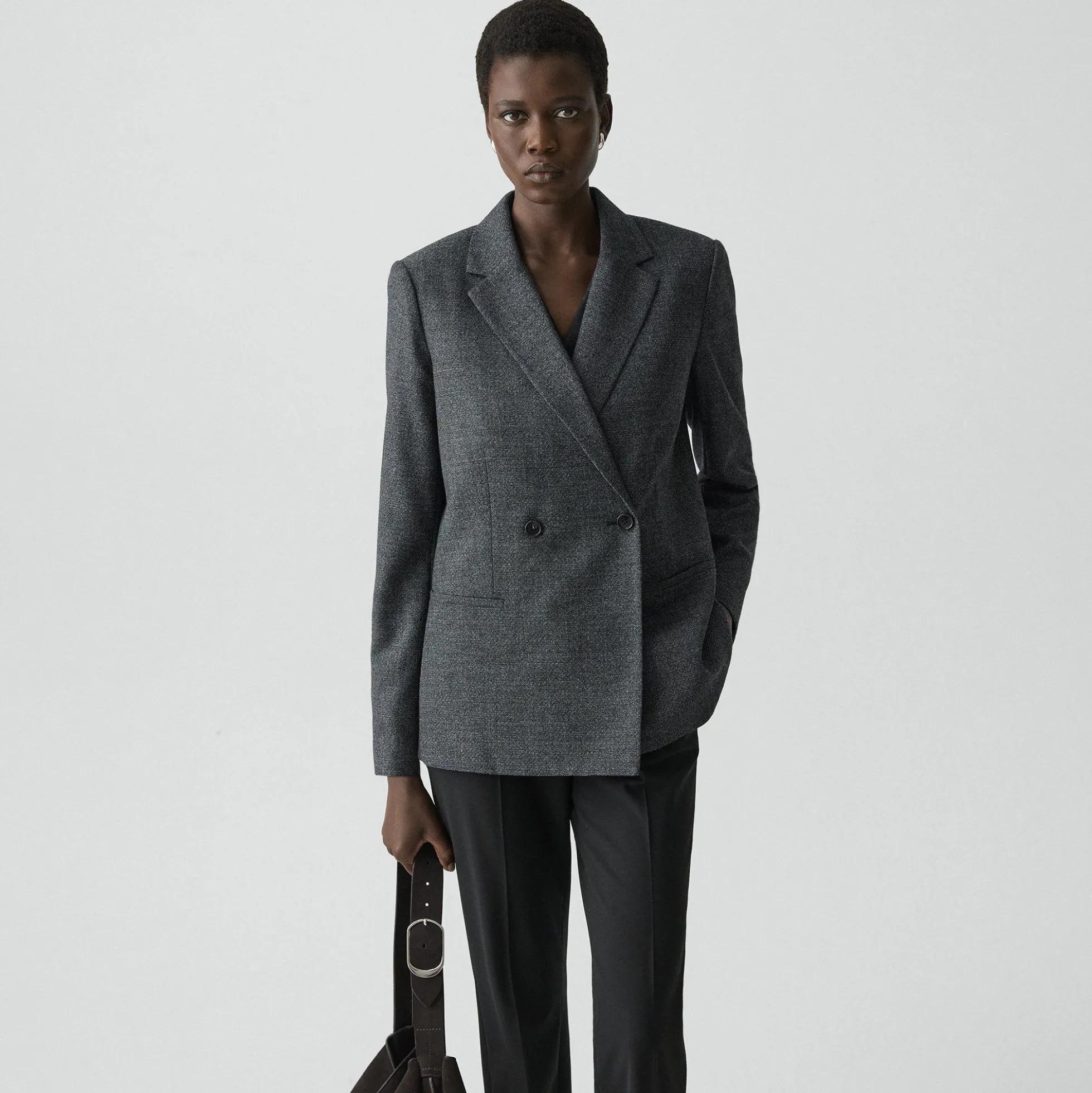 Relaxed Double-Breasted Blazer in Marled Flannel
