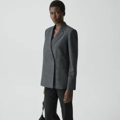 Relaxed Double-Breasted Blazer in Marled Flannel