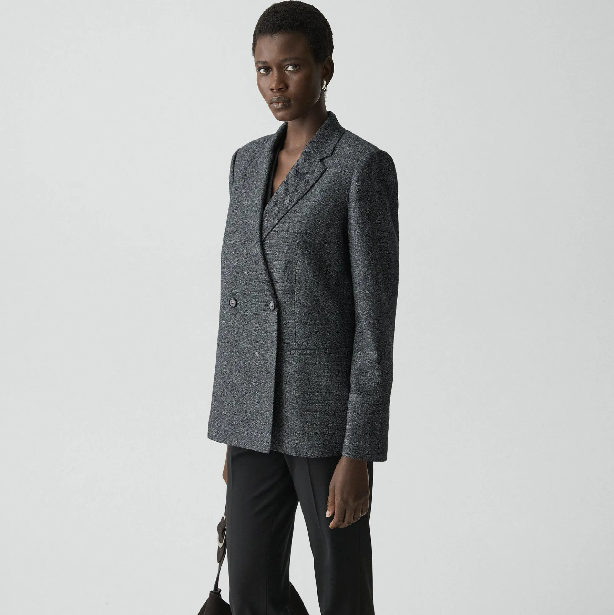 Relaxed Double-Breasted Blazer in Marled Flannel