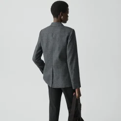 Relaxed Double-Breasted Blazer in Marled Flannel
