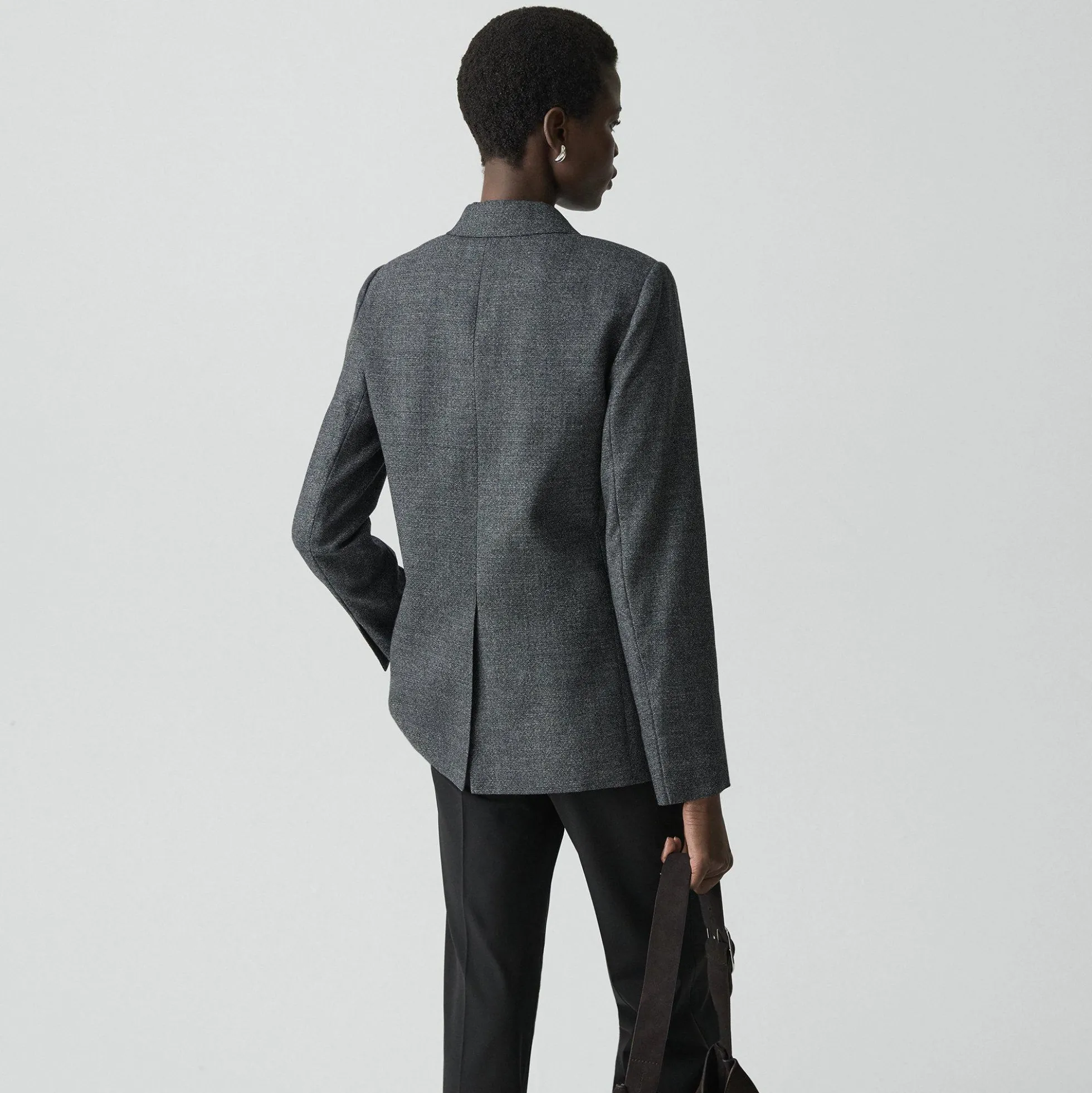 Relaxed Double-Breasted Blazer in Marled Flannel