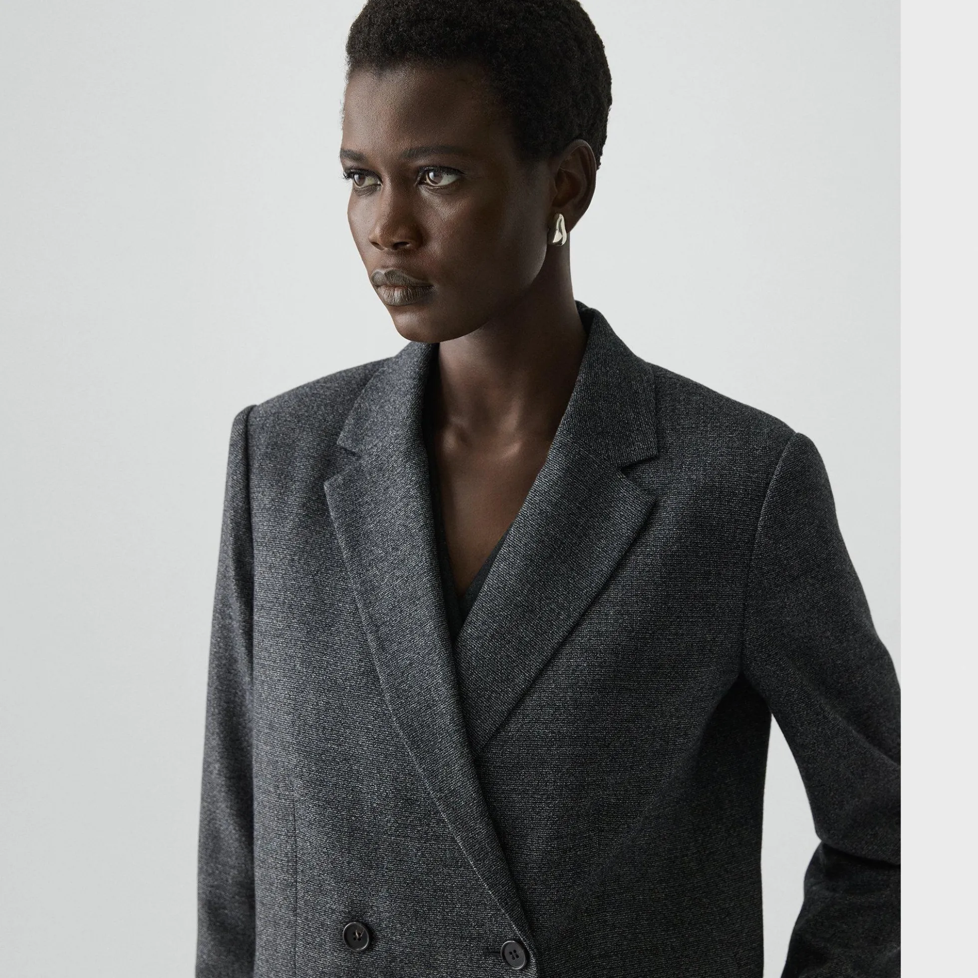Relaxed Double-Breasted Blazer in Marled Flannel