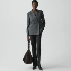 Relaxed Double-Breasted Blazer in Marled Flannel