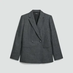 Relaxed Double-Breasted Blazer in Marled Flannel