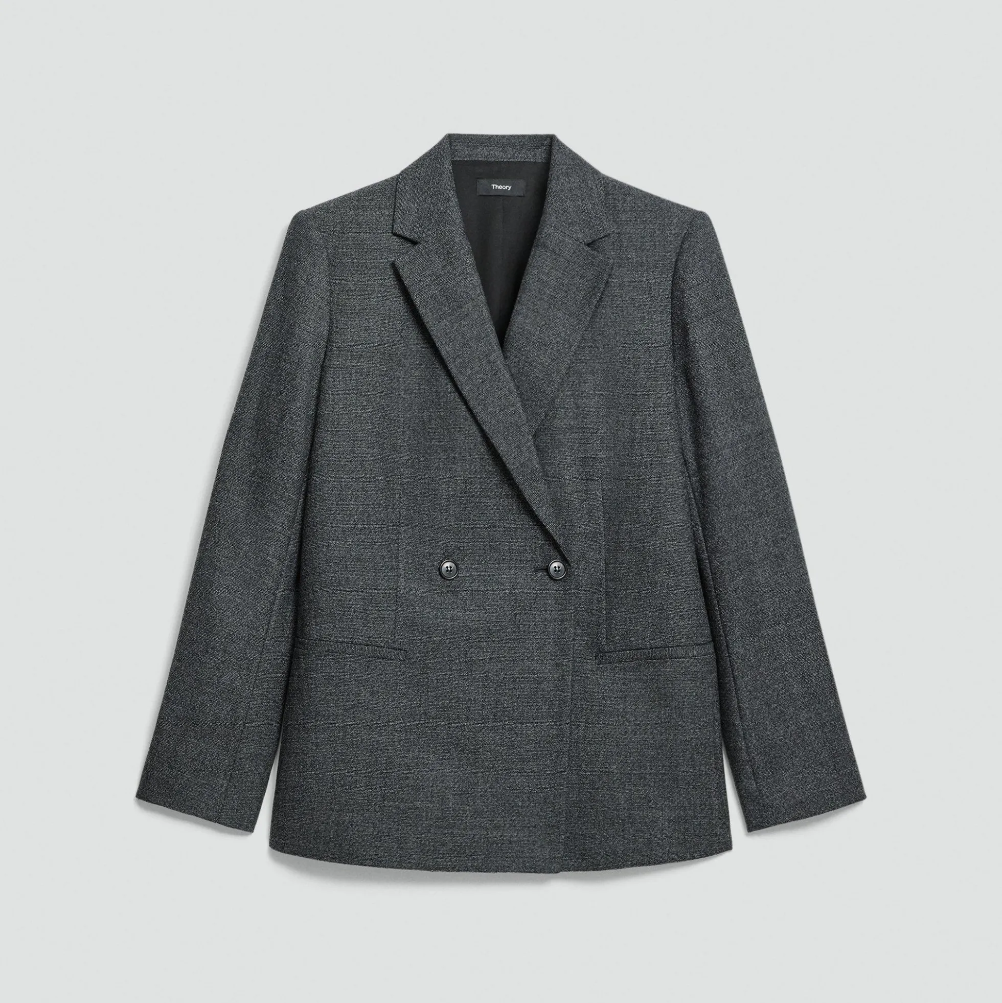 Relaxed Double-Breasted Blazer in Marled Flannel