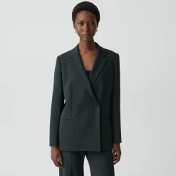 Relaxed Double-Breasted Blazer in Admiral Crepe