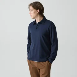 Relaxed Long-Sleeve Polo Shirt in Cotton Jersey
