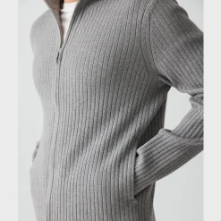 Ribbed Full-Zip Cardigan in Light Bilen