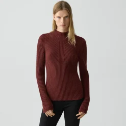 Ribbed Mock Neck Sweater in Cashmere