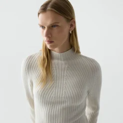 Ribbed Mock Neck Sweater in Cashmere