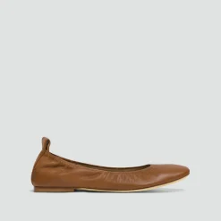 Ruched Ballet Flat in Smooth Leather