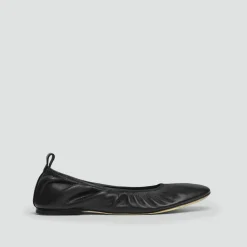 Ruched Ballet Flat in Smooth Leather