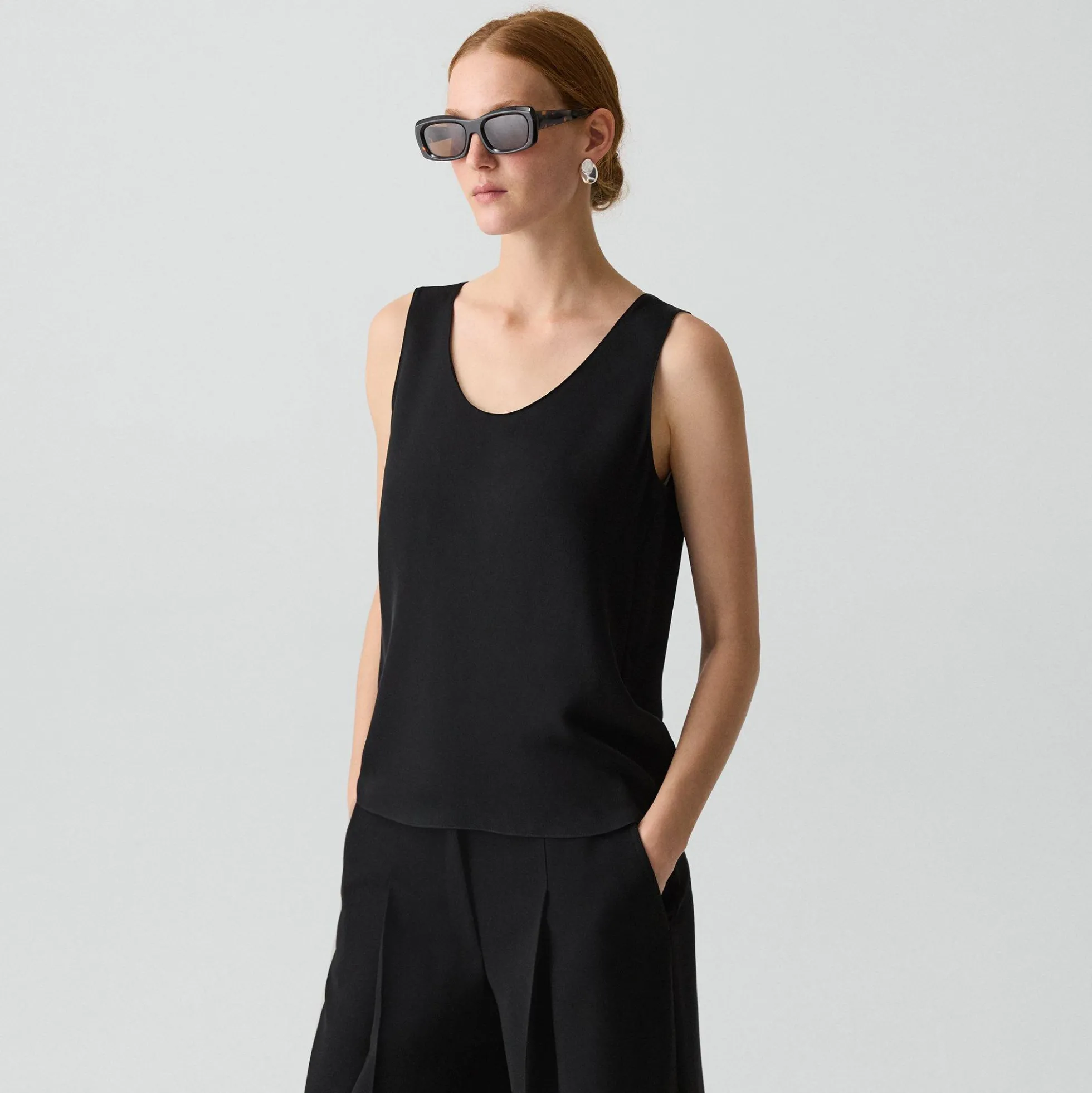 Scoop Neck Shell Top in Silk Georgette